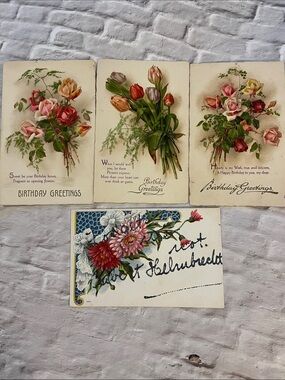 Vintage Floral Birthday Post Cards lot of 4